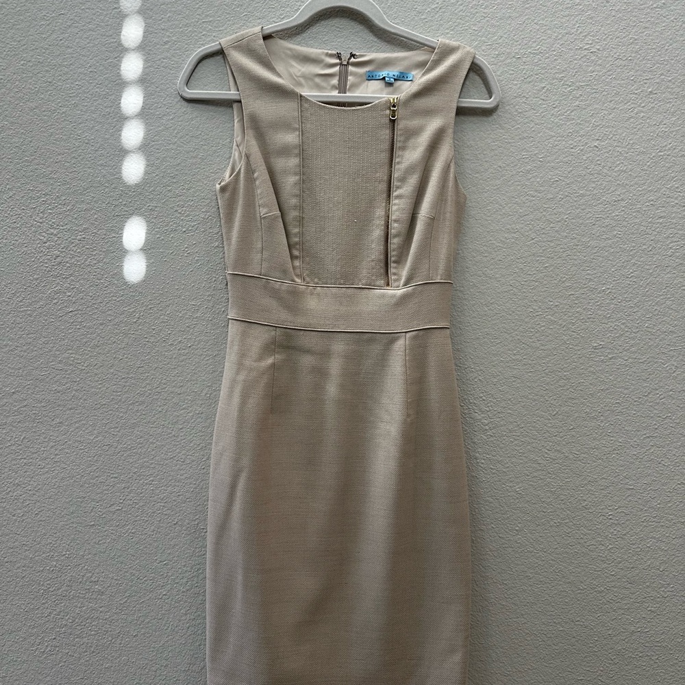 ANTONIO MELANI Beige Sleeveless Work Dress